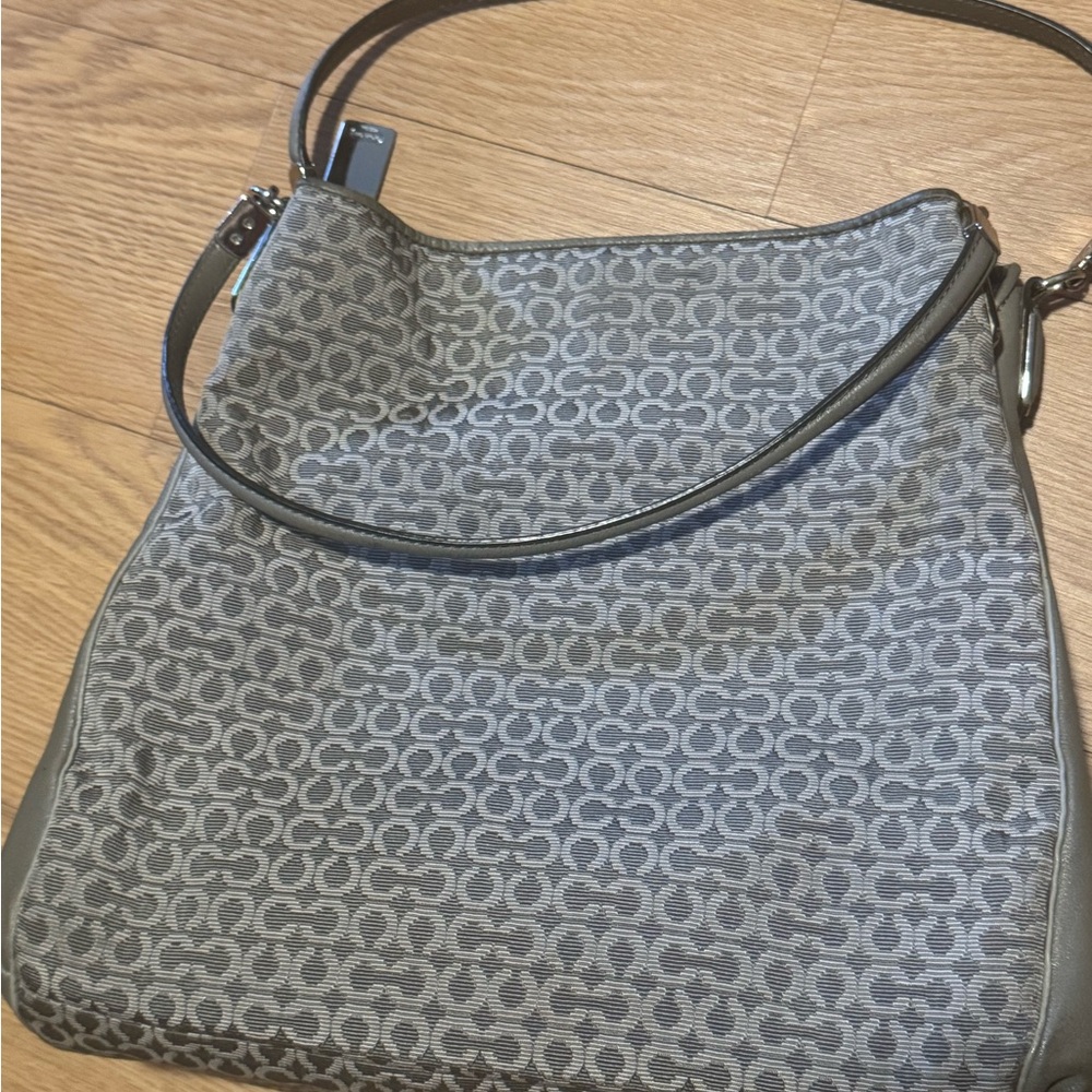 Coach Gray Monogram Shoulder Bag with Matching Wallet